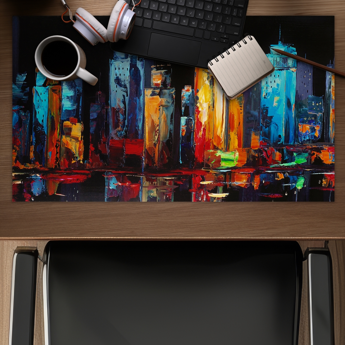 C1DM142426CHEM 14 x 24 in. Orange Building Gaming Mat - Colorful Abstract Cityscape Decor