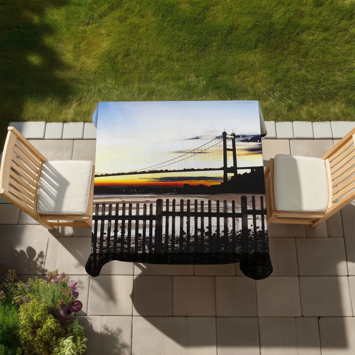 Picture of Begin Home Decor C1TC58580MJTM6 58 x 58 in. Bridge By Sunset Tablecloth - Indoor & Outdoor Home Decor