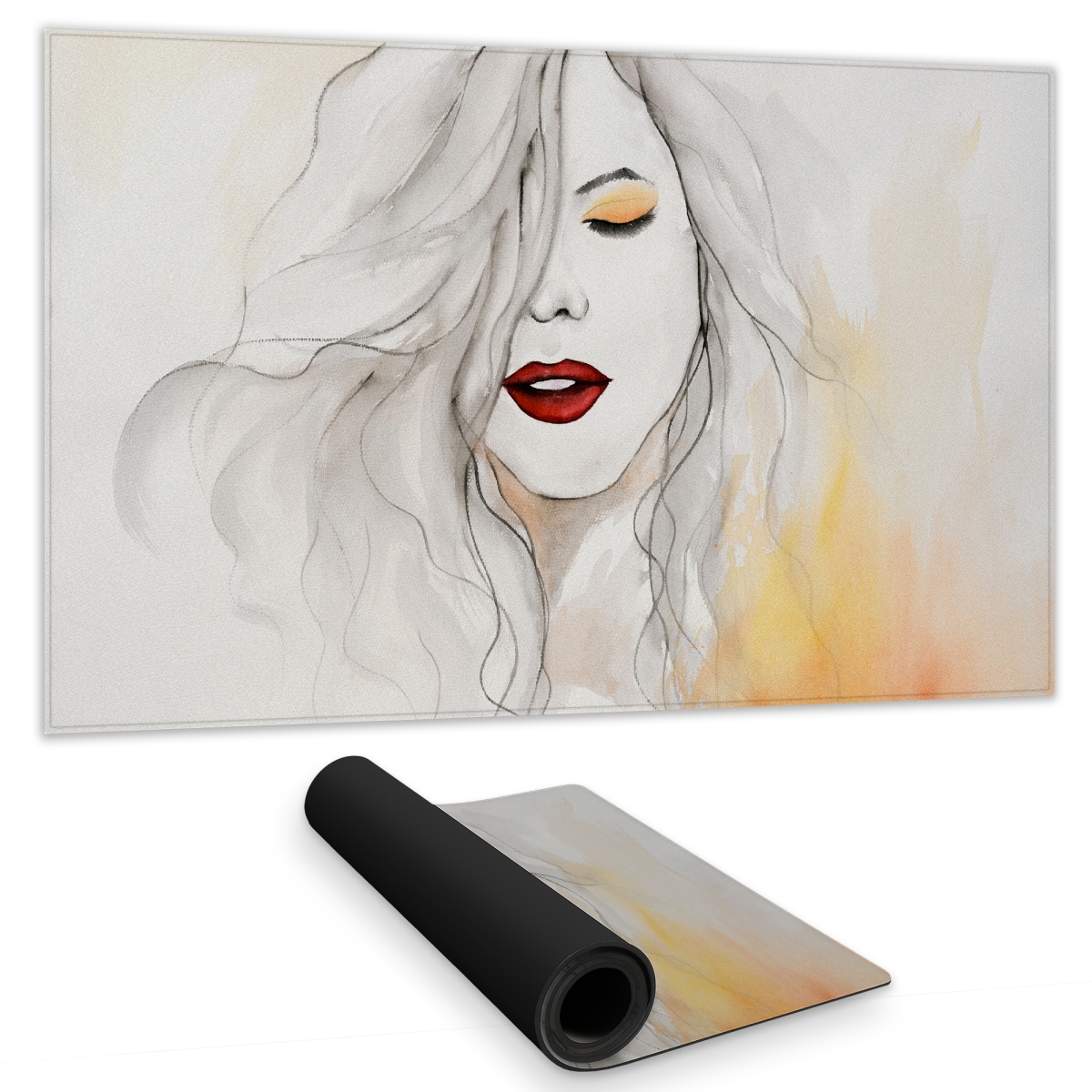 C1DM14244WN8U5 14 x 24 in. Woman with Red Lips - Orange Living Room Gaming Mat - Home Decor