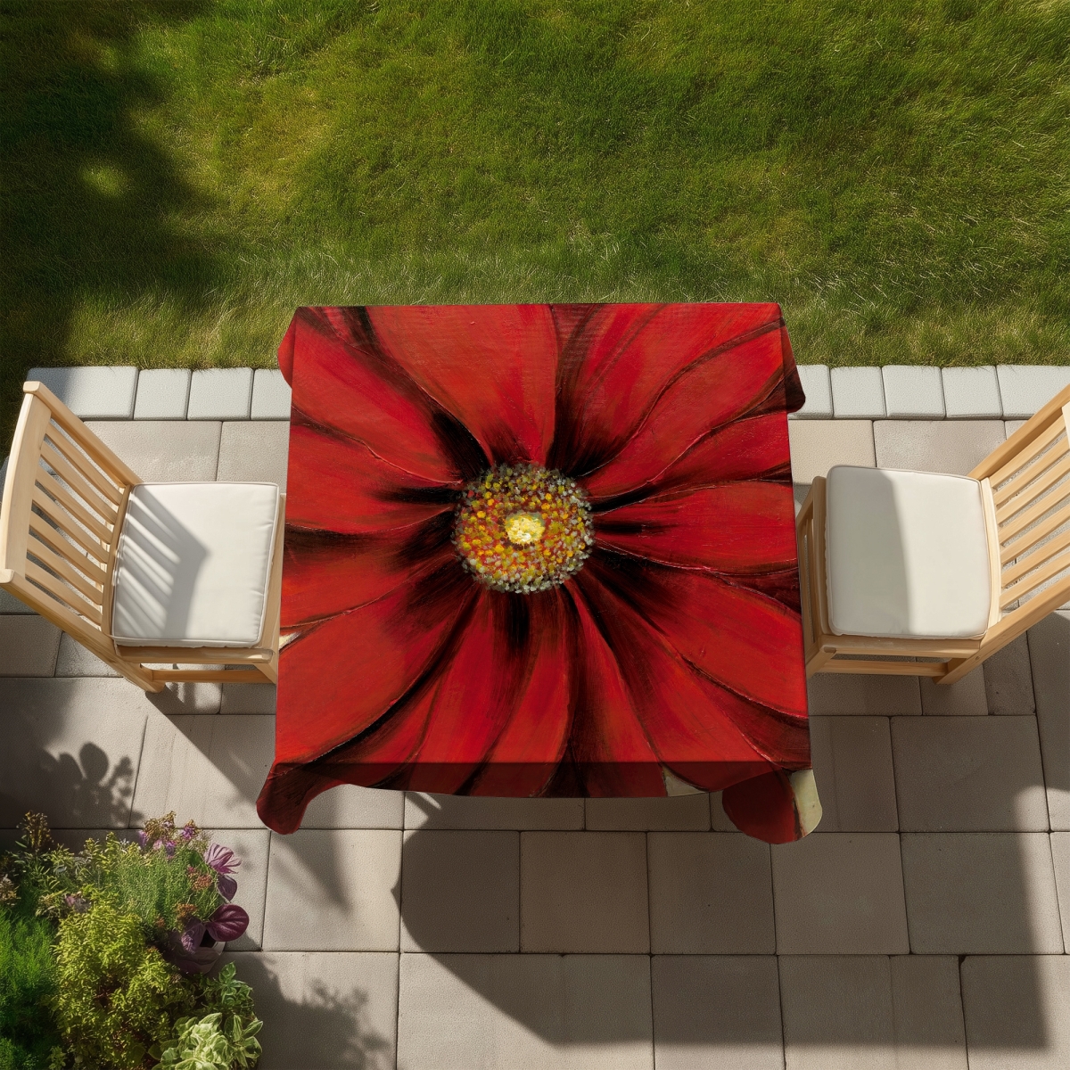 Picture of Begin Home Decor C1TC5858WVINIZ 58 x 58 in. Red Daisy Tablecloth - Office Floral Indoor Outdoor Decor