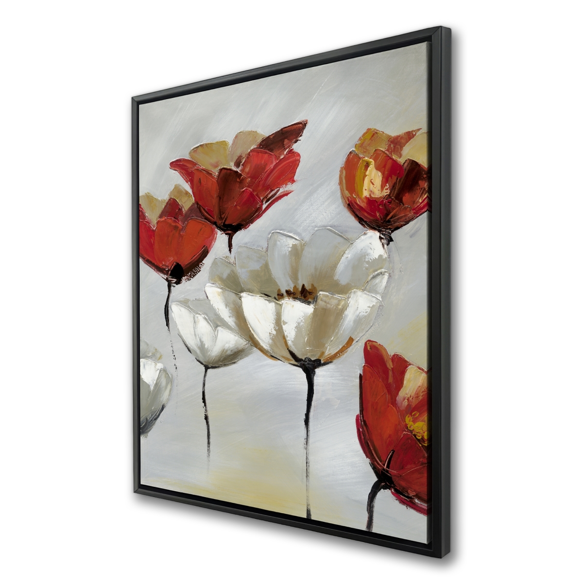 C1FC3648YI1K4B 36 x 48 in. Abstract Red & White Flowers - Framed Canvas Home Decor