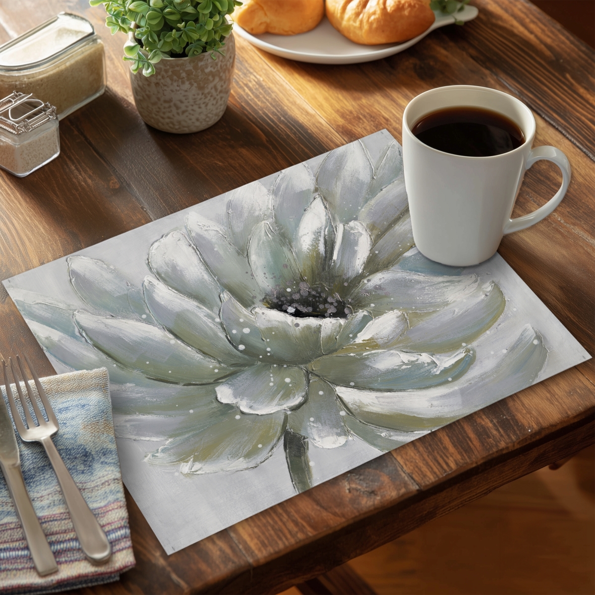 Picture of Begin Home Decor C4PP1418YZJ1BY 14 x 18 in. White Chrysanthemum Polyester Placemat - Home Decor Accent - Set of 4