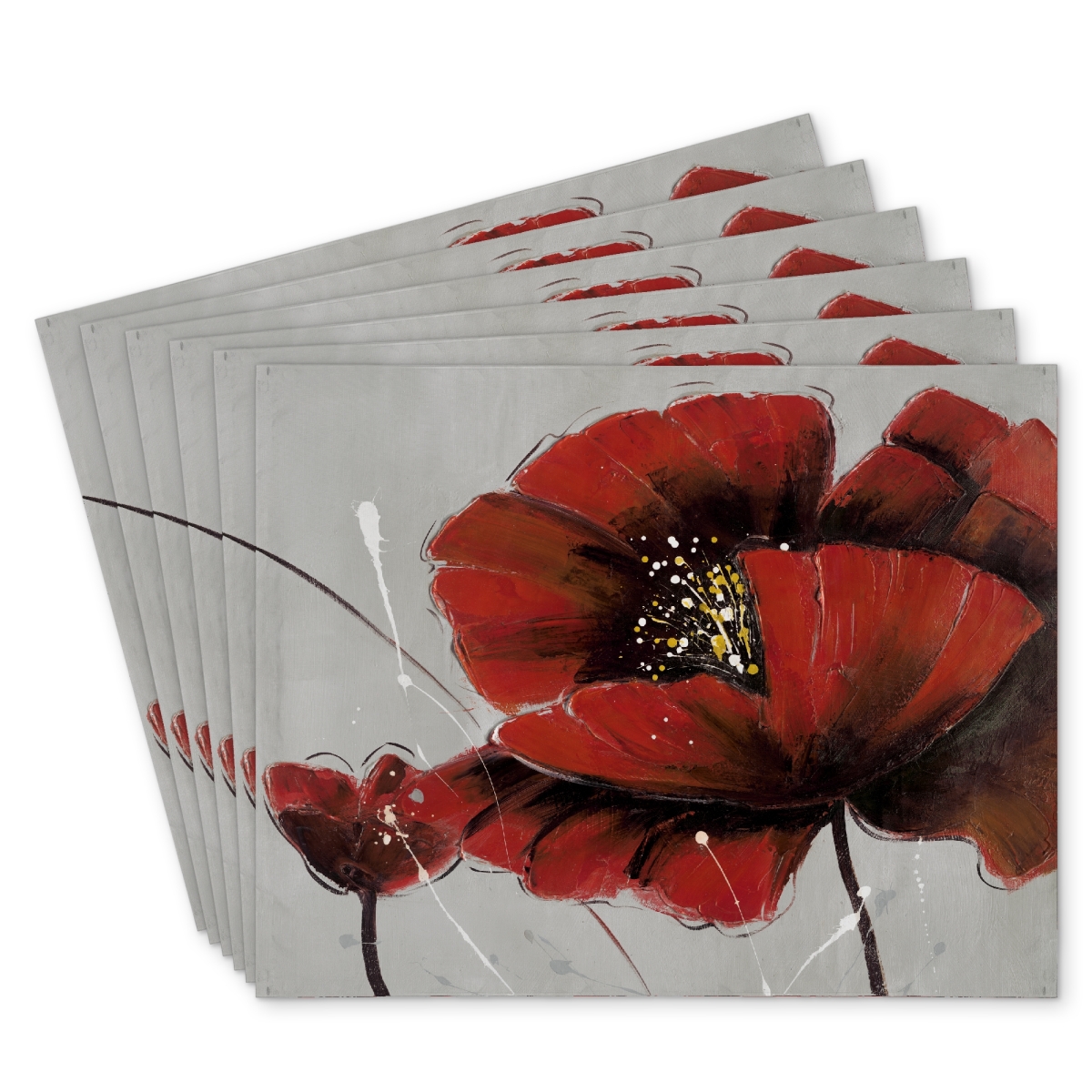 Picture of Begin Home Decor C6PP1418QKZGND 14 x 18 in. Red Poppy Flowers Polyester Placemat - Home Decor Accent - Set of 6