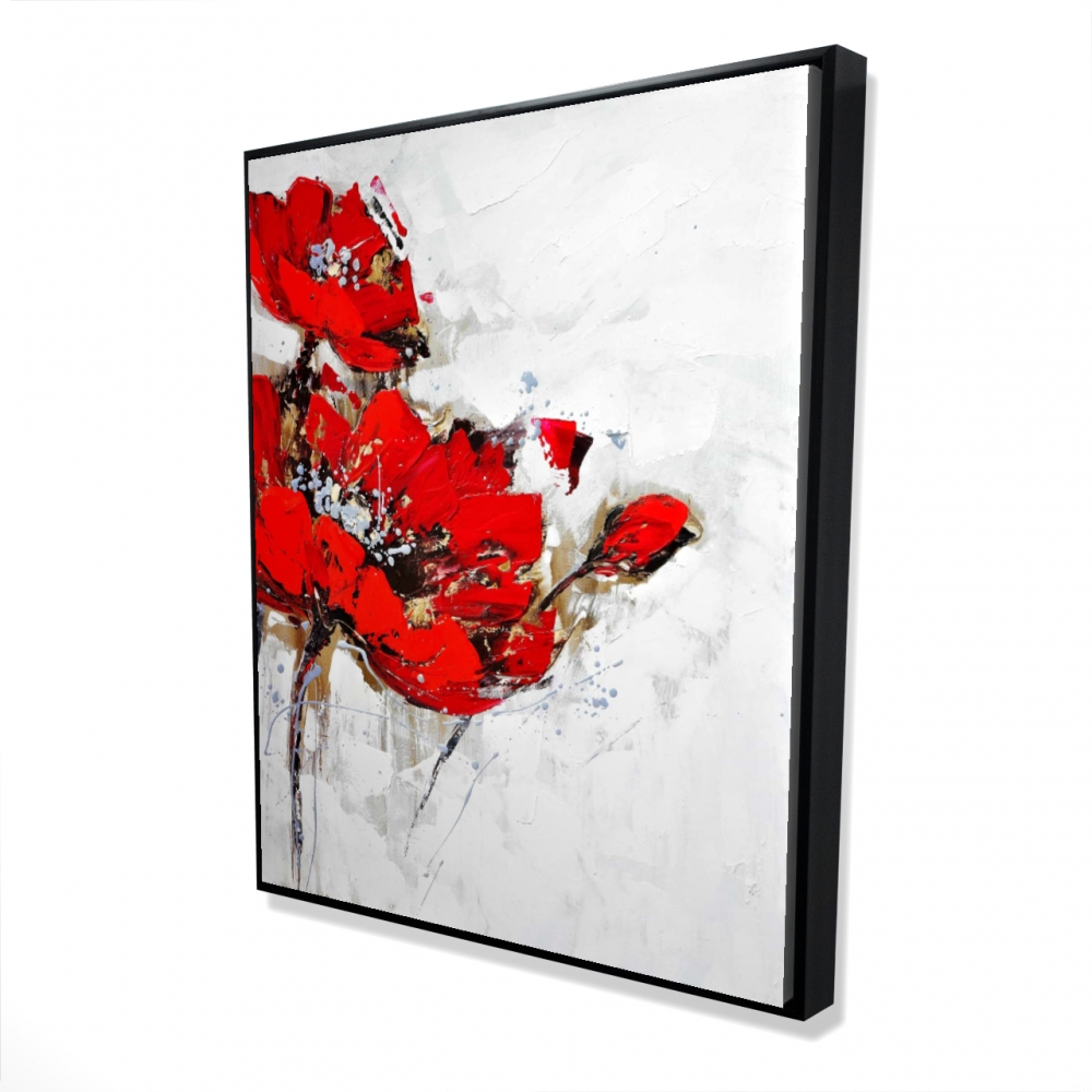 2081-6048-FL21 48 x 60 in. Abstract Red Flowers with Texture - Framed Canvas Decor