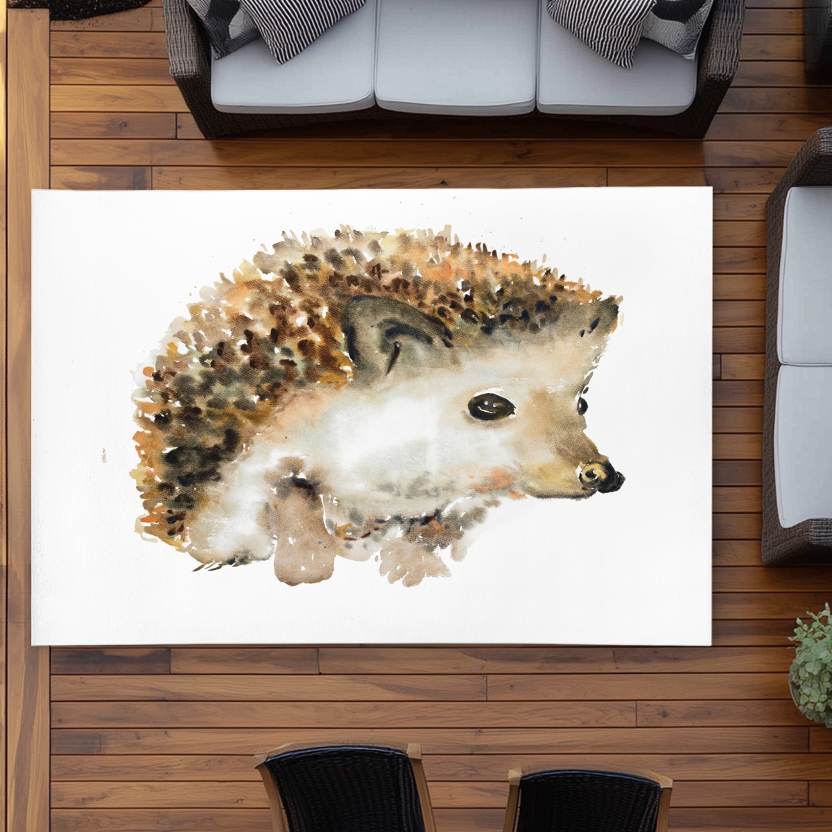 C1ROAR575FG4TG 5 x 7 ft. Watercolor Hedgehog Outdoor Area Rug - Pet Home Decor - Rectangle