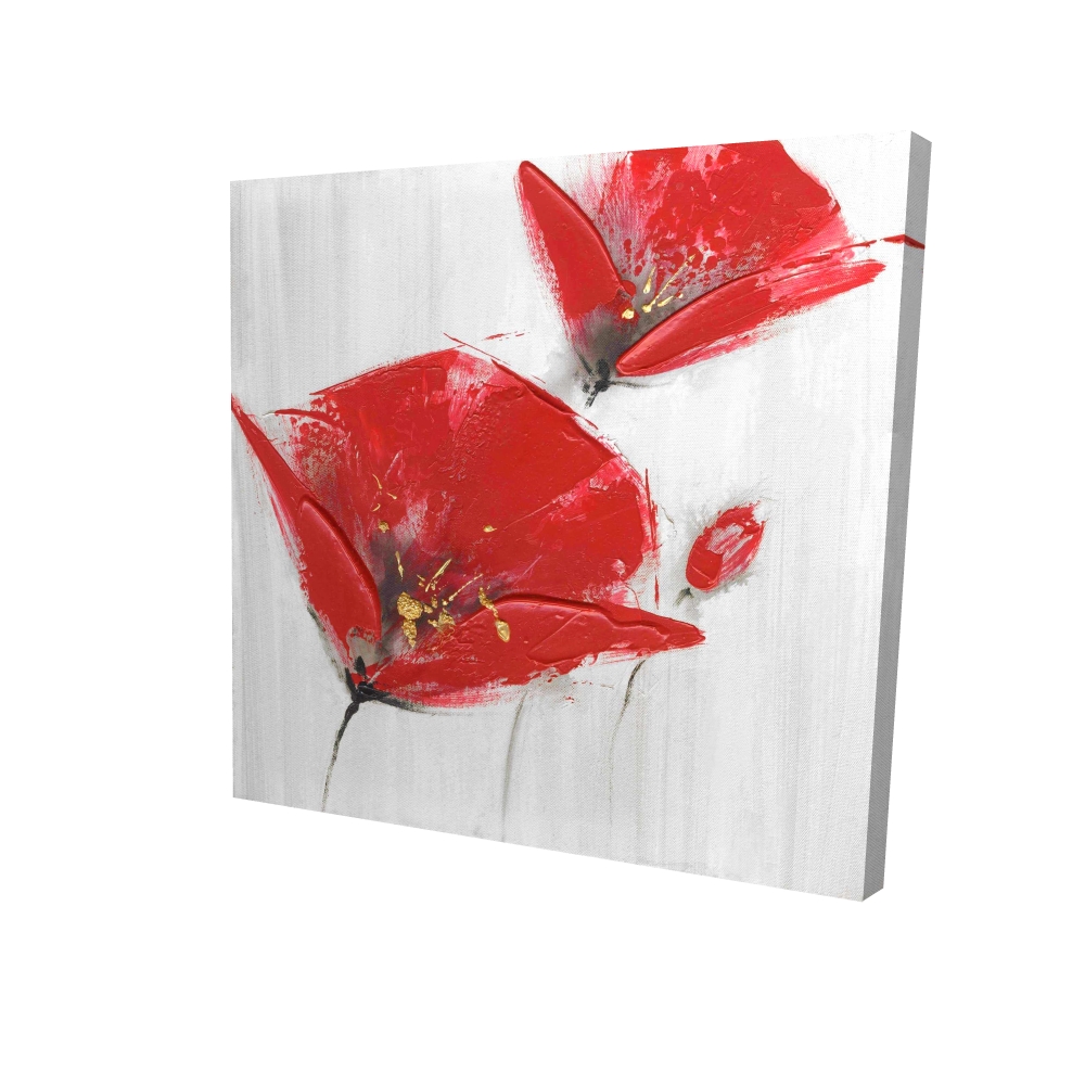 2080-0808-FL160 8 x 8 in. Floral Gray Canvas - Three Red Flowers with Golden Center Decor