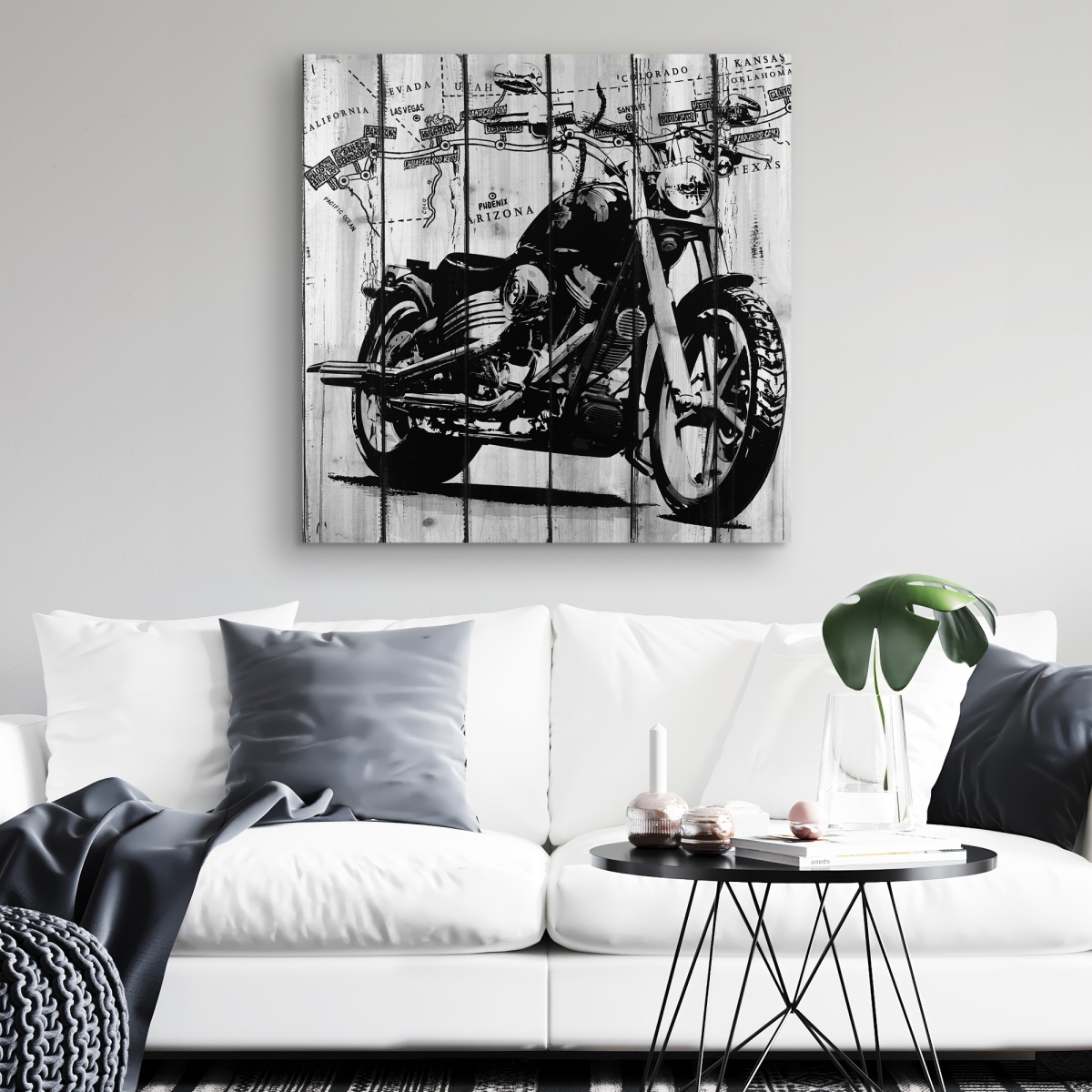C1RC32325QP034 32 x 32 in. Motorcycle Gray & Black Canvas - Man Cave Home Decor