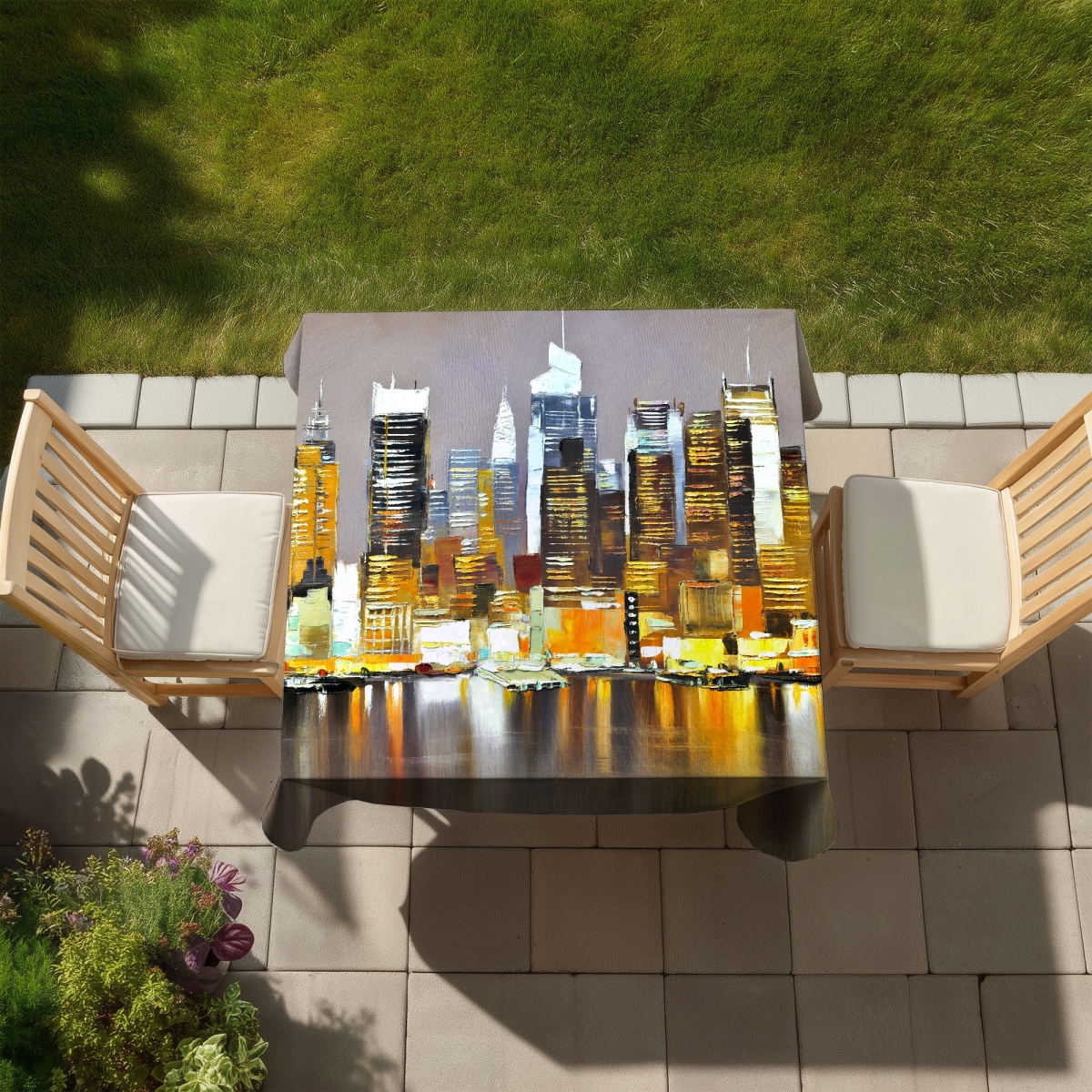 Picture of Begin Home Decor C1TC5858QMM2HB 58 x 58 in. Texturized Skyscrapers By Night - Office Cities Tablecloth