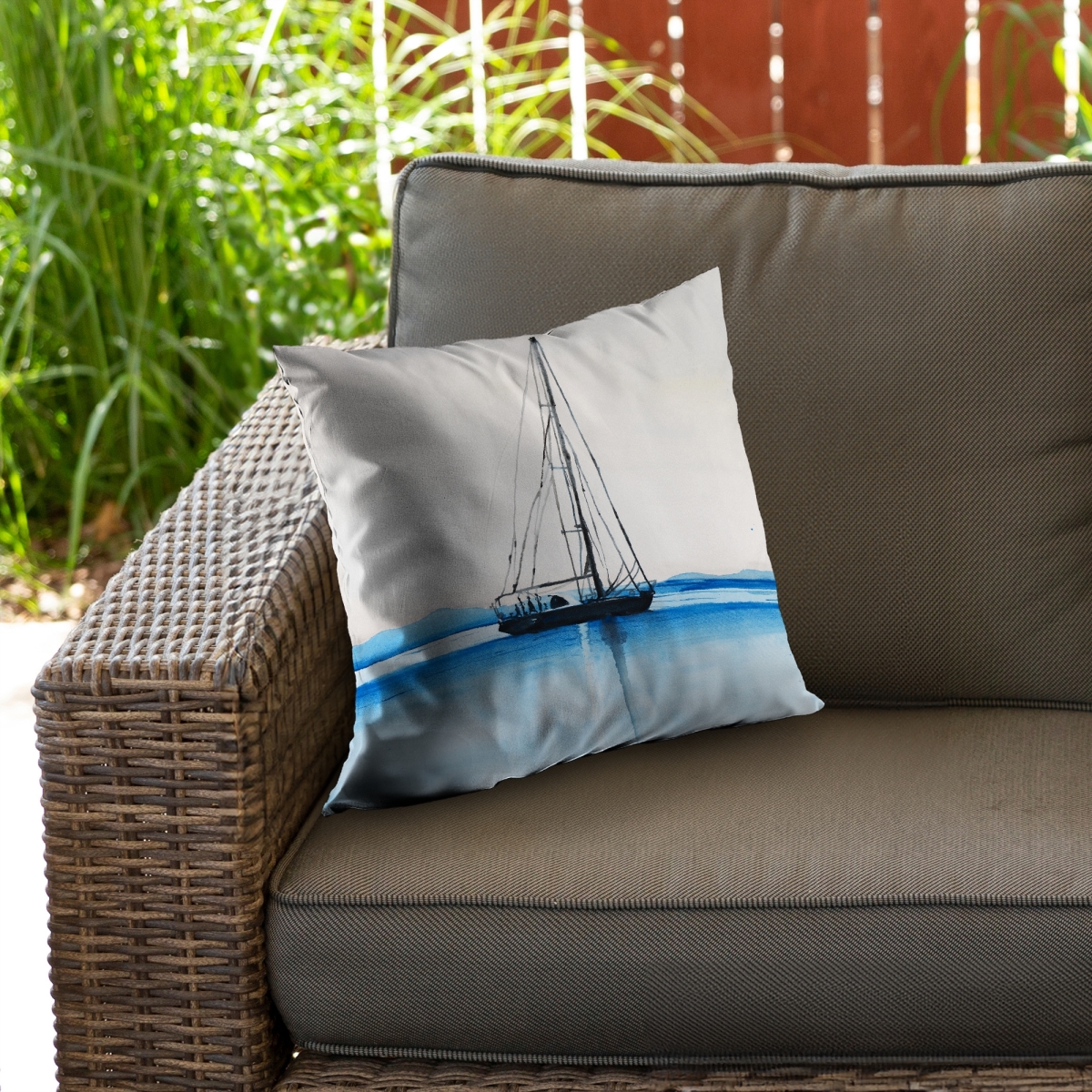 C1PO1818FRU56F 18 x 18 in. Sailboat on Calm Water Outdoor Throw Pillow - Boat Travel Decor