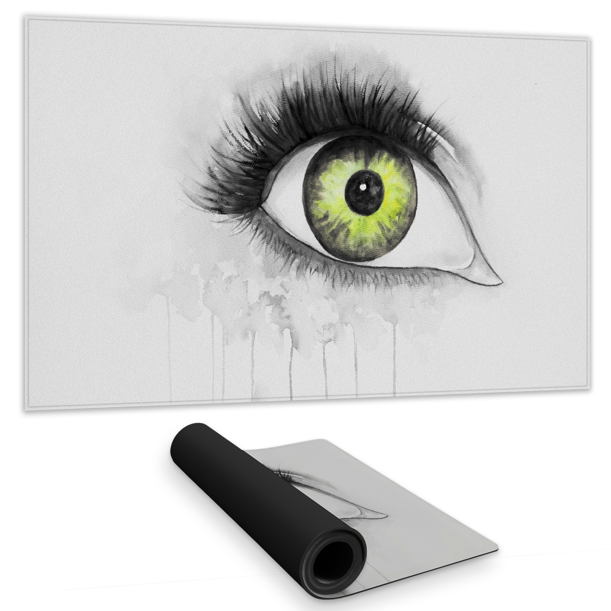 C1DM14246PRO0G 14 x 24 in. Green Eye in Watercolor - Gray Gaming Mat for Home Decor