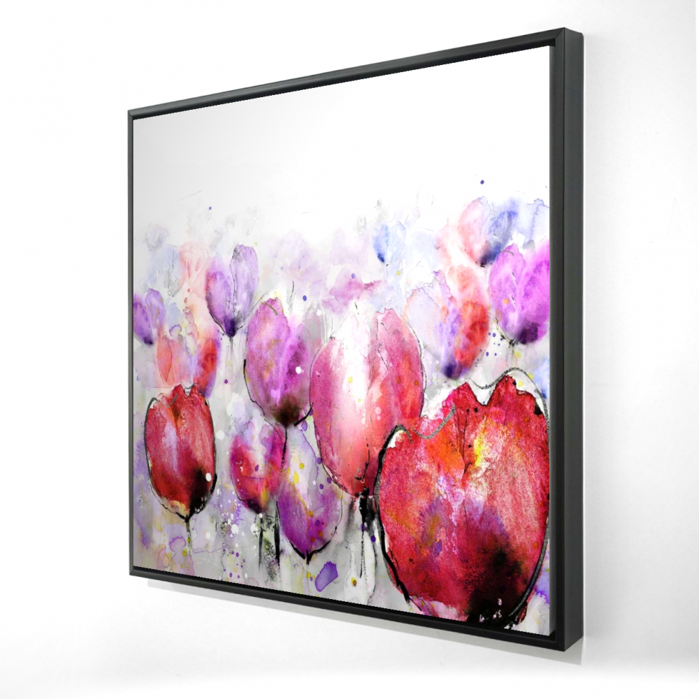 2081-3636-FL99 36 x 36 in. Pink Tulips Field - Office Botanical Framed Canvas Decor
