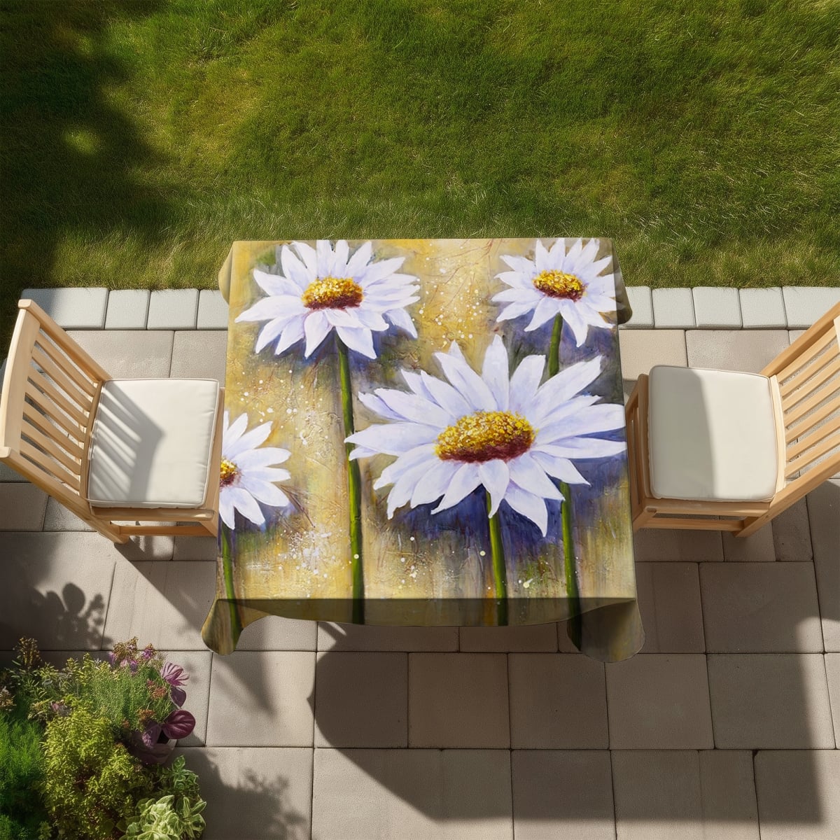 Picture of Begin Home Decor C1TC58583Y3HFU 58 x 58 in. Daisies At Sun - Romantic Floral Tablecloth for Home Decor
