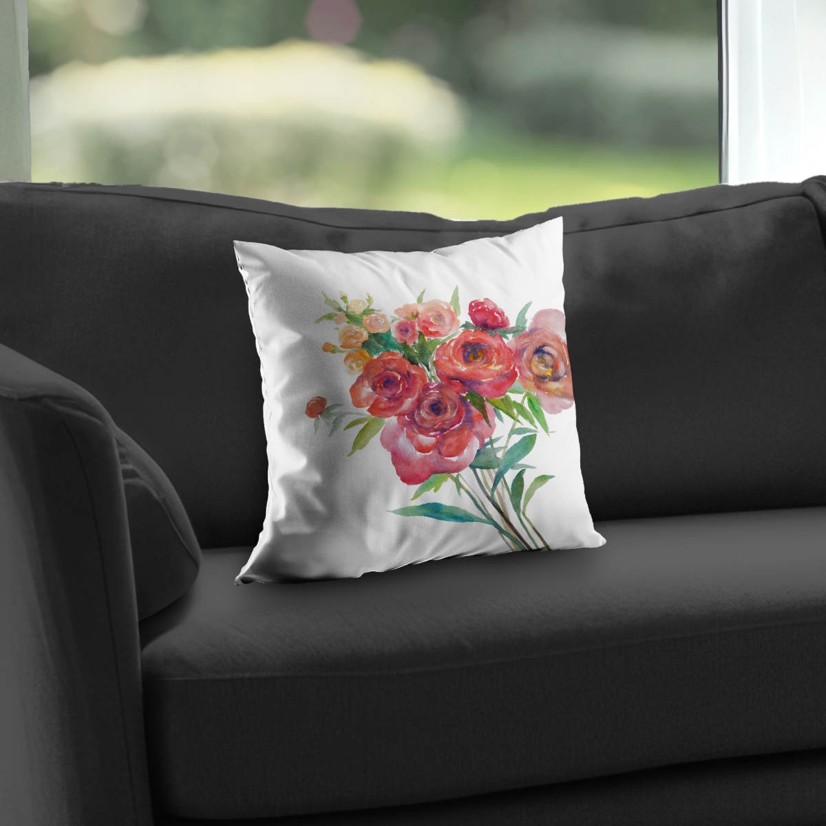 C1PC1414KMSCK7 14 x 14 in. Watercolor Bouquet of Flowers - Botanical Red Poly Twill Throw