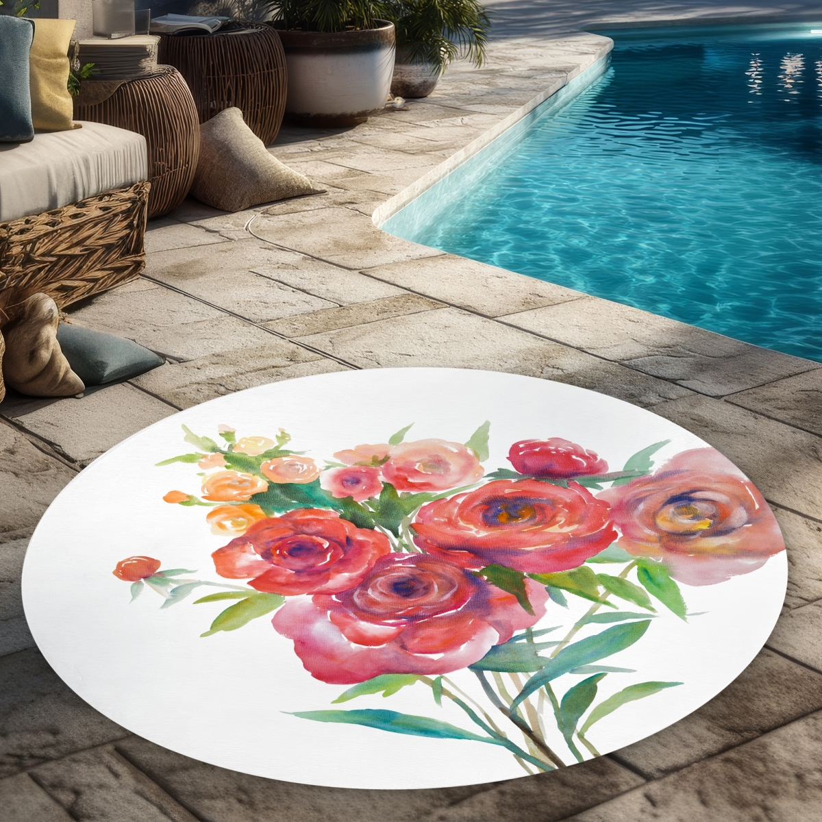 C1COAR55J1B65Y 5 x 5 ft. Watercolor Bouquet of Flowers Rug - Botanical Outdoor Decor - Round