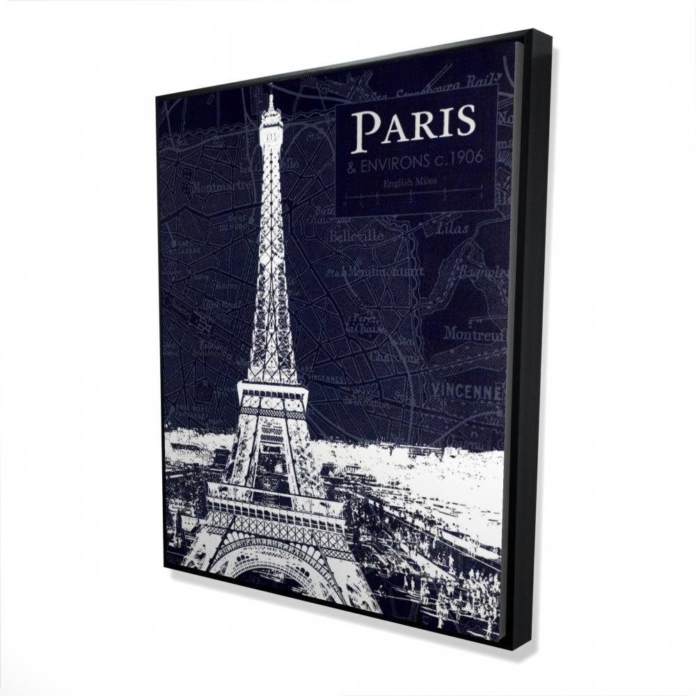 2081-6048-CI103 48 x 60 in. Paris Blue Print & Eiffel Tower - Industrial White Framed Canvas