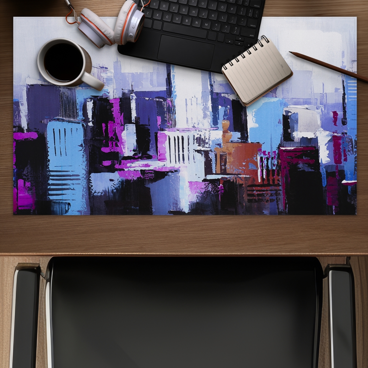 C1DM1424IR9XWC 14 x 24 in. Abstract Blue & Purple City Gaming Mat - Contemporary Home Decor