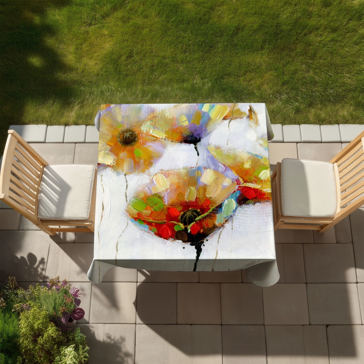 Picture of Begin Home Decor C1TC5858PPUB6V 58 x 58 in. Color Spotted Flowers Tablecloth - Indoor Outdoor Home Decor