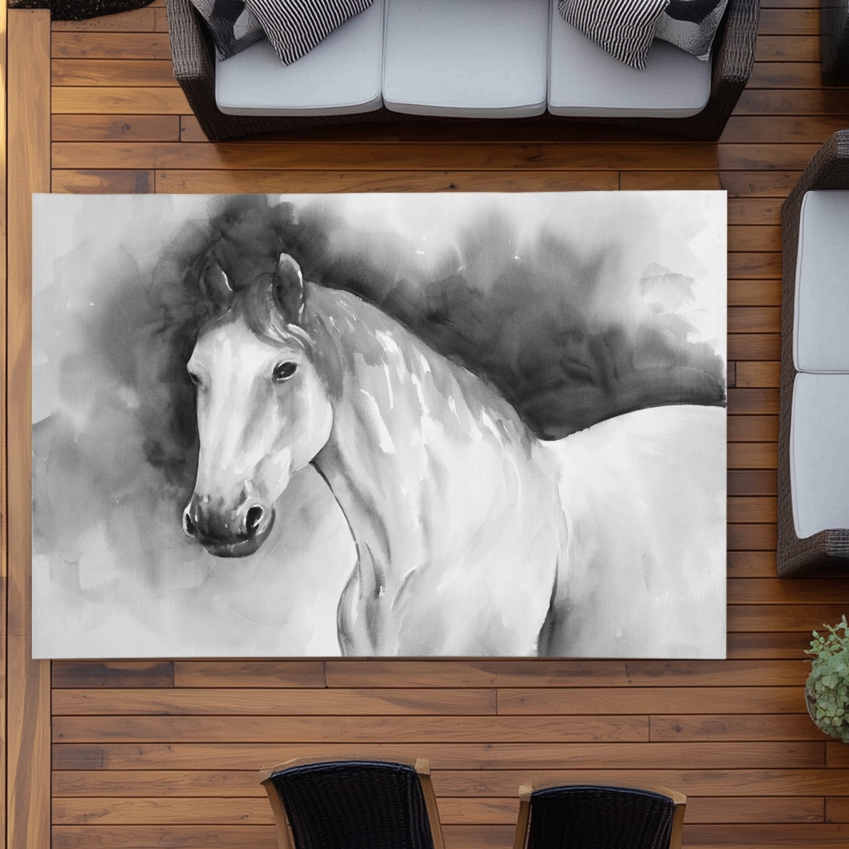 C1ROAR57X1AZ3P 5 x 7 ft. Domino Horse Outdoor Area Rug - Stylish Home Decor for Animals - Rectangle