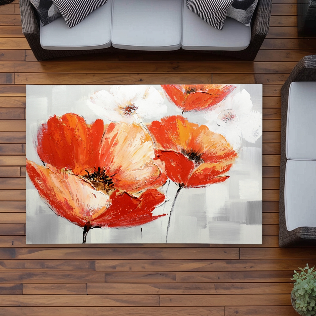 C1ROAR46ETAIVA 4 x 6 ft. Red Wild Flowers in the Wind - Orange Livingroom Outdoor Rug - Rectangle