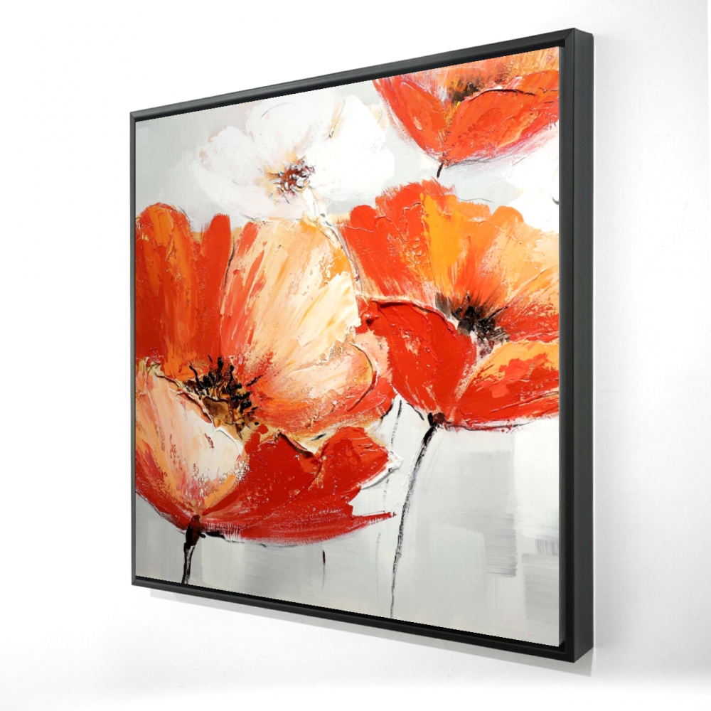 2081-3636-FL56-CR 36 x 36 in. Red Wild Flowers in the Wind - Botanical Orange Framed Canvas