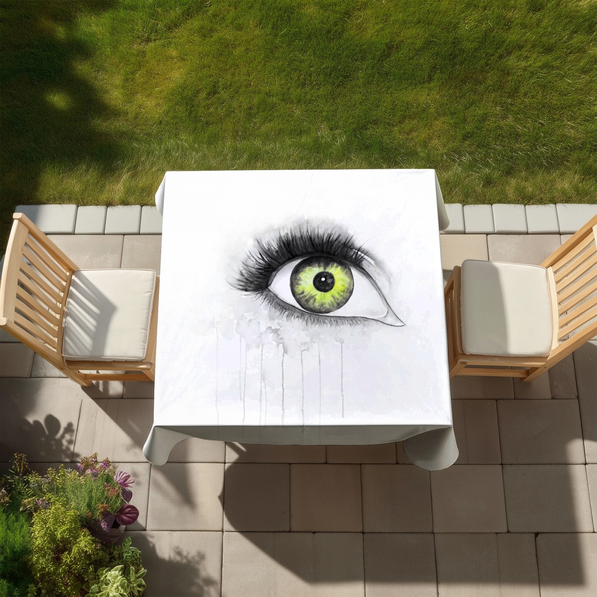 Picture of Begin Home Decor C1TC5858J7TH4V 58 x 58 in. Green Eye in Watercolor Tablecloth - Indoor Outdoor Decor