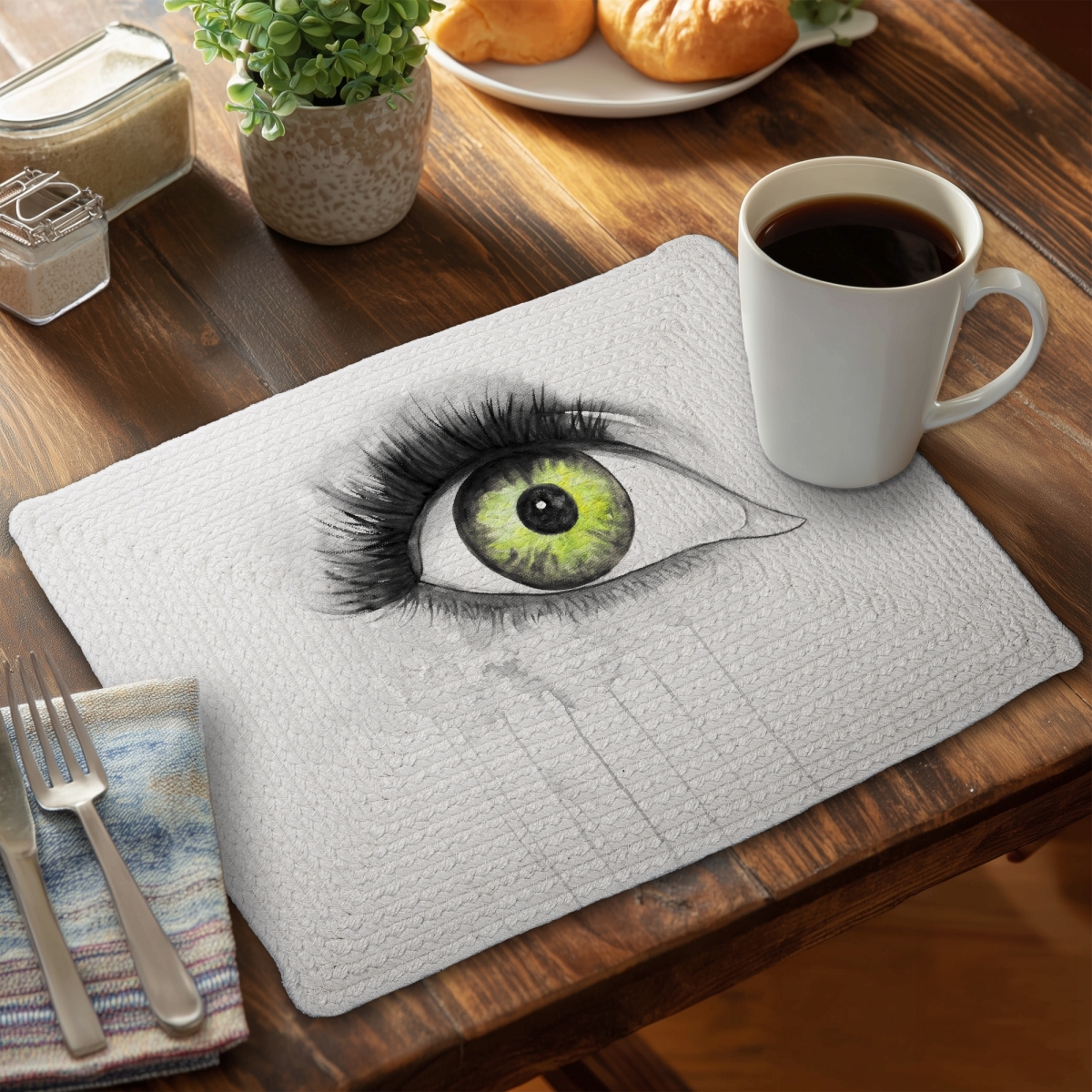 Picture of Begin Home Decor C4BP14183VPKS1 14 x 18 in. Green Eye in Watercolor Braided Polyester Placemat - Home Decor - Set of 4