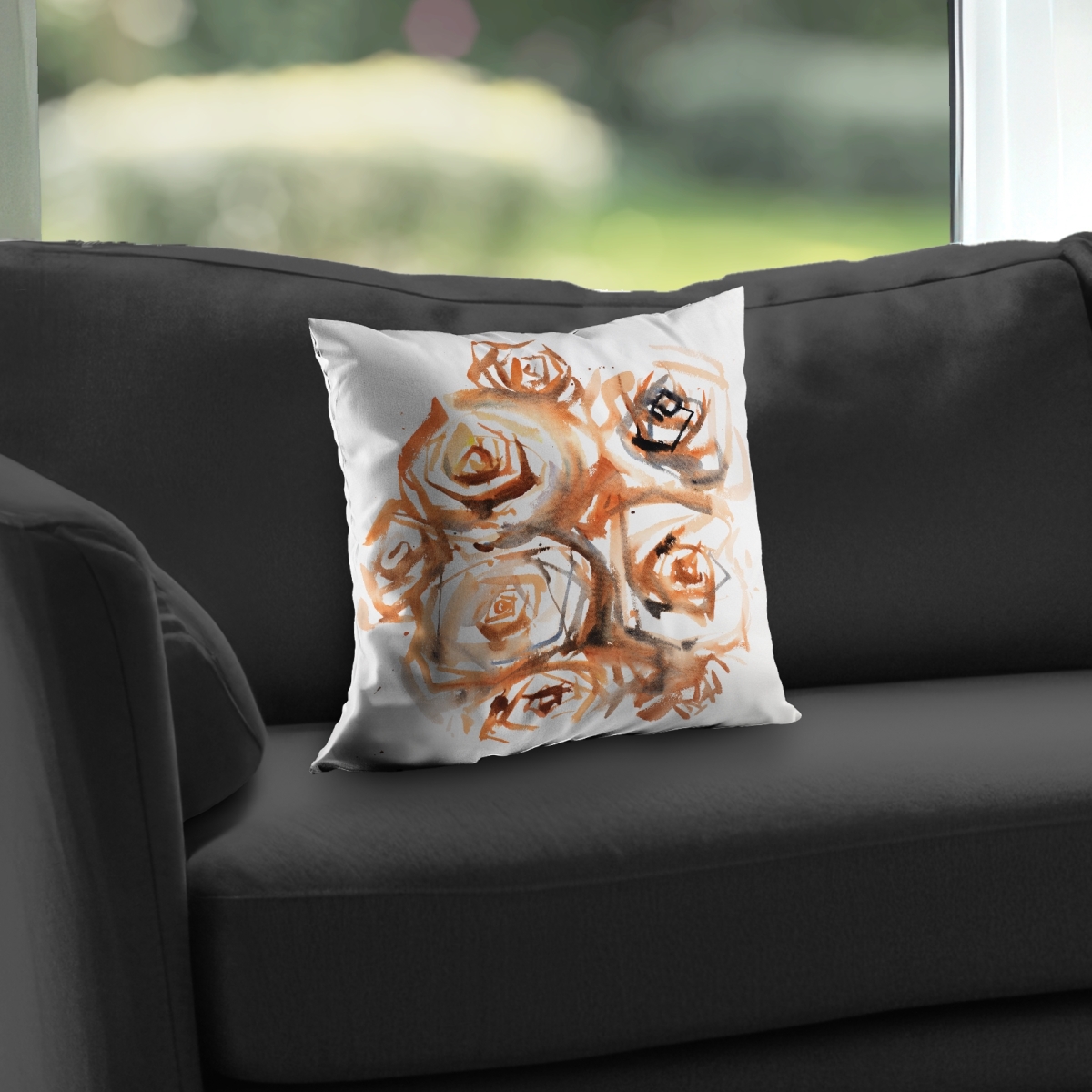 C1PC1414HR1ADB 14 x 14 in. Sepia Style Abstract Roses Bundle - Poly Twill Throw for Decor