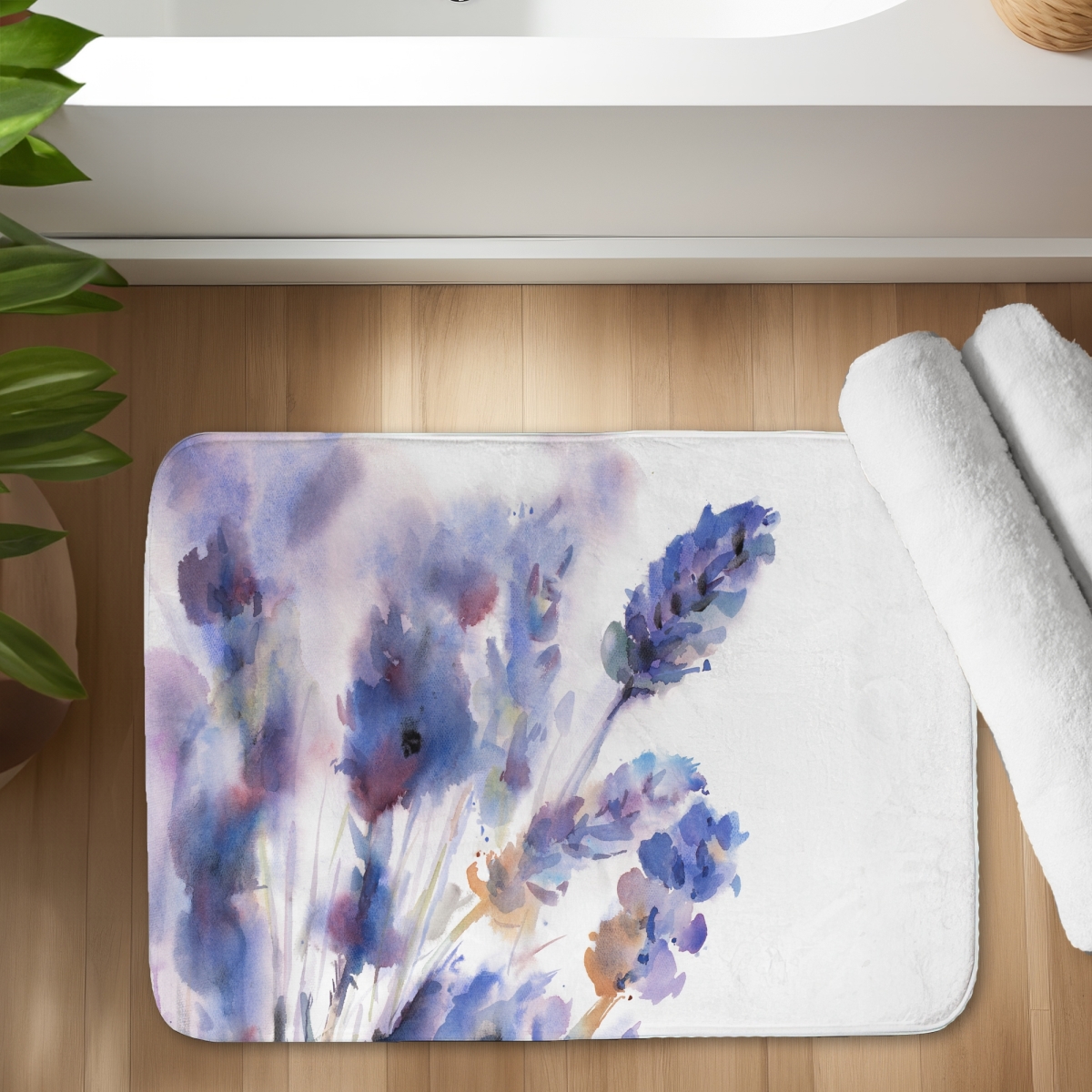C1BM1724ZG6N1A 17 x 24 in. Watercolor Lavender Flowers Bath Mat - Floral Home Decor