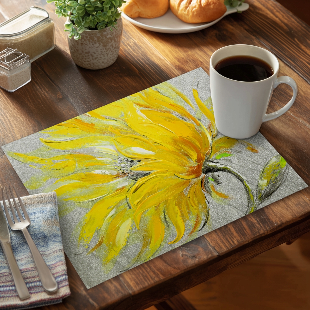 Picture of Begin Home Decor C4PP14187OZ7EP 14 x 18 in. Yellow Flower Polyester Placemat - Stylish Home Decor Accessory - Set of 4