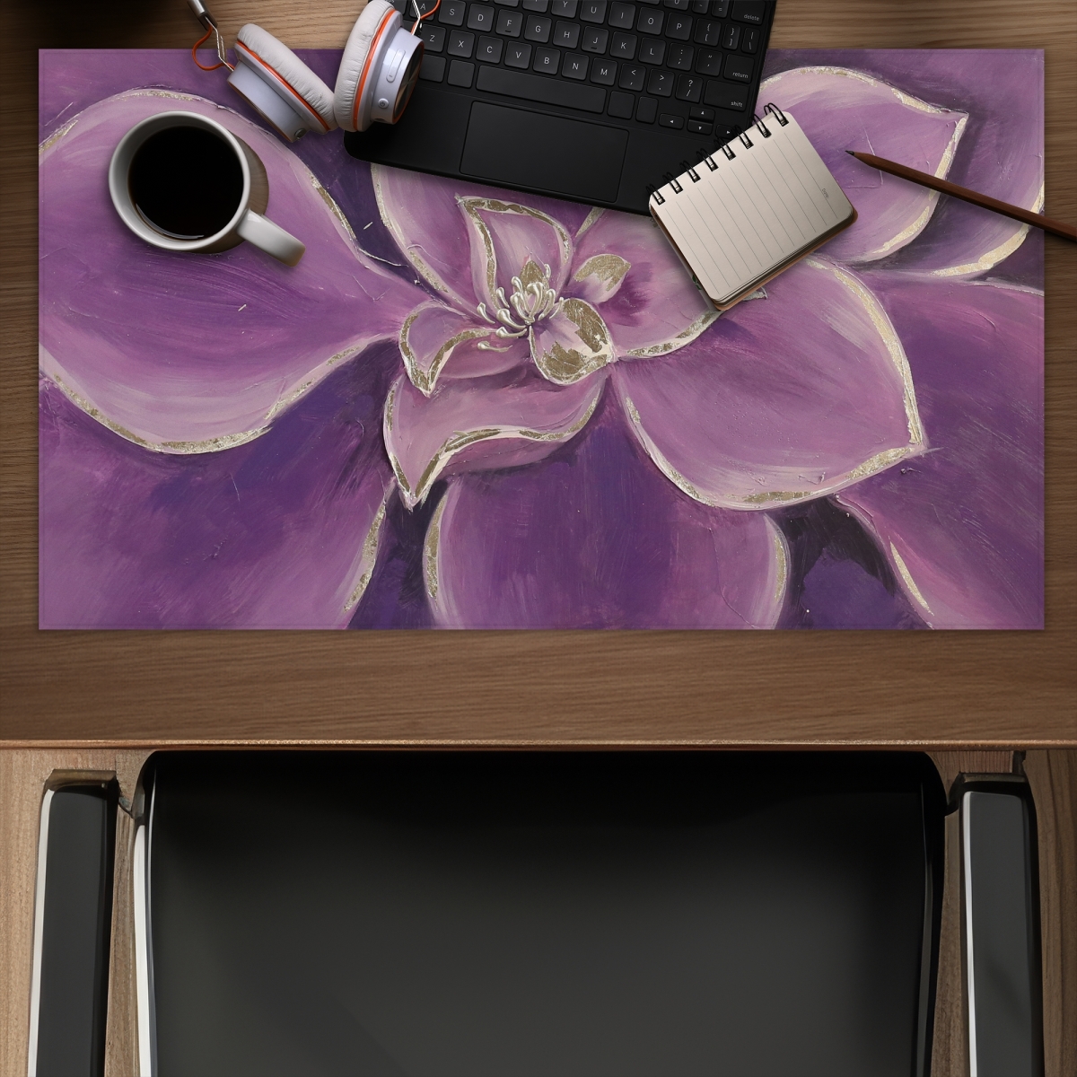 C1DM1424IOKNOP 14 x 24 in. Purple Flower Closeup - Botanical Office Gaming Mat - Home Decor