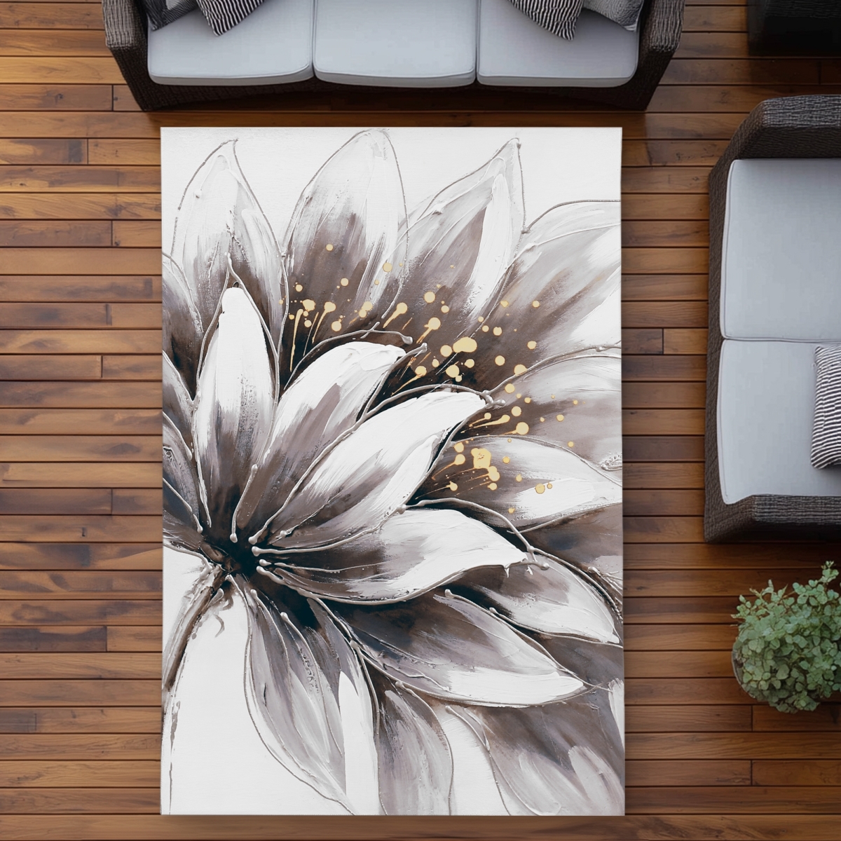 C1ROAR5751ZIUO 5 x 7 ft. Purple Flower with Gold Center - Botanical Outdoor Area Rug - Rectangle