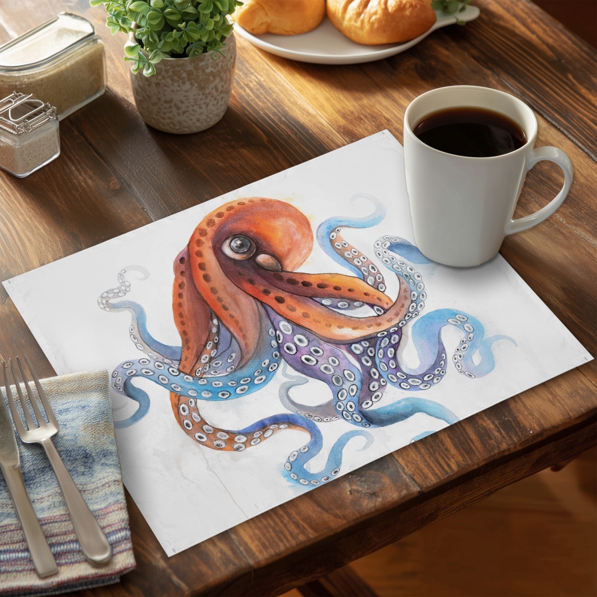 Picture of Begin Home Decor C4PP1418FL8ZSX 14 x 18 in. Funny Colorful Octopus Polyester Placemat - Home Decor Delight - Set of 4