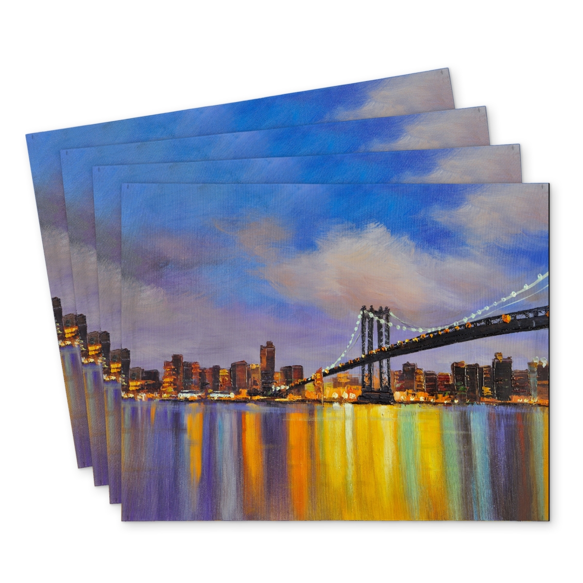 Picture of Begin Home Decor C4PP1418AAS39N 14 x 18 in. Colorful City with Bridge Day Polyester Placemat - Home Decor - Set of 4