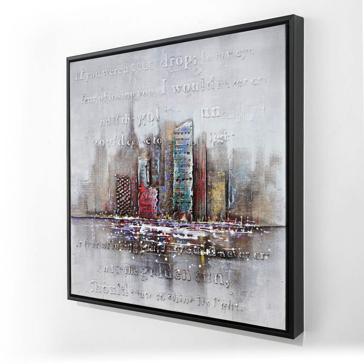 C1FC3636UCLRCN 36 x 36 in. Cityscape with Typography in Relief - Gray Cities Framed Canvas