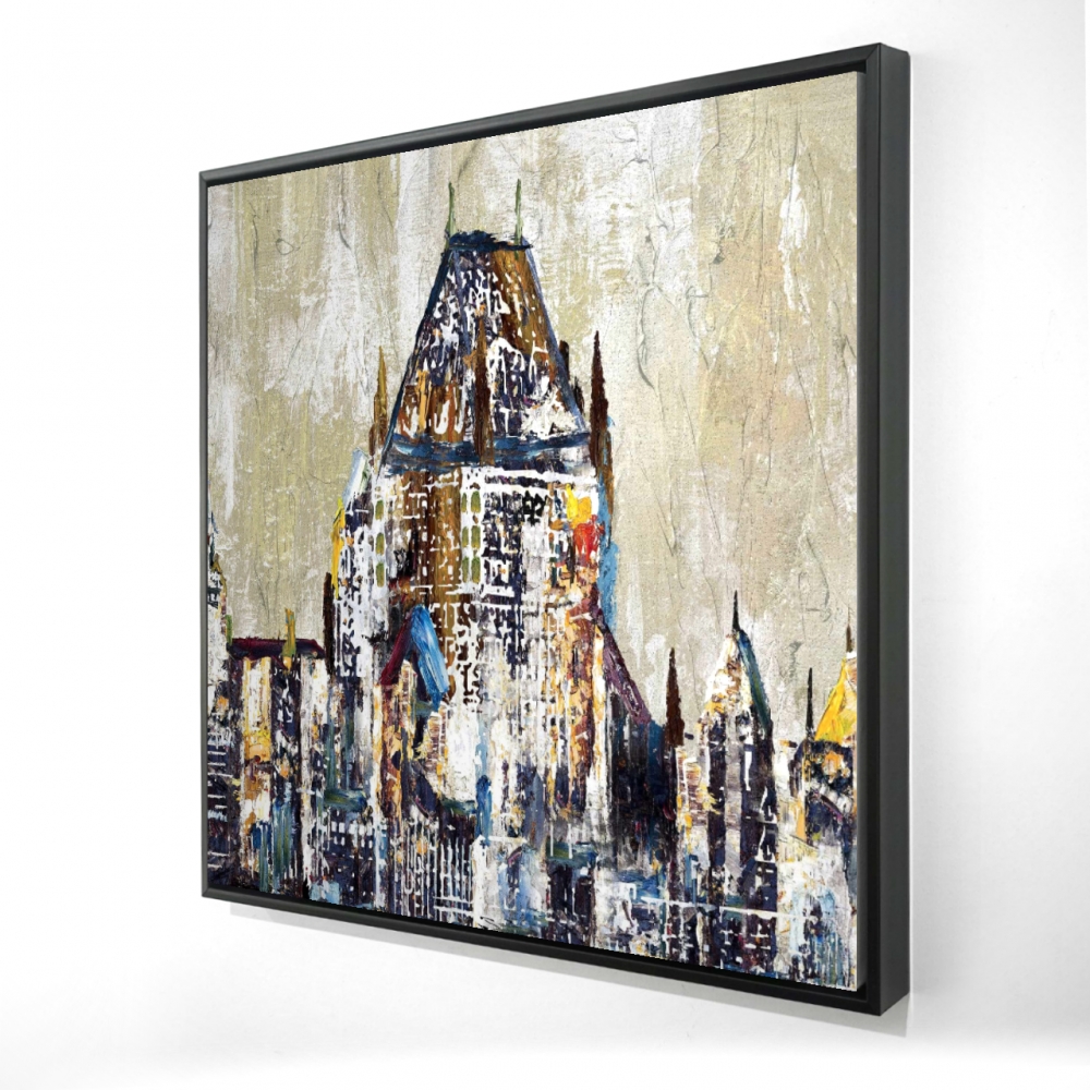 2081-3636-CI51 36 x 36 in. Abstract Chateau Frontenac - Building Blue Framed Canvas Decor