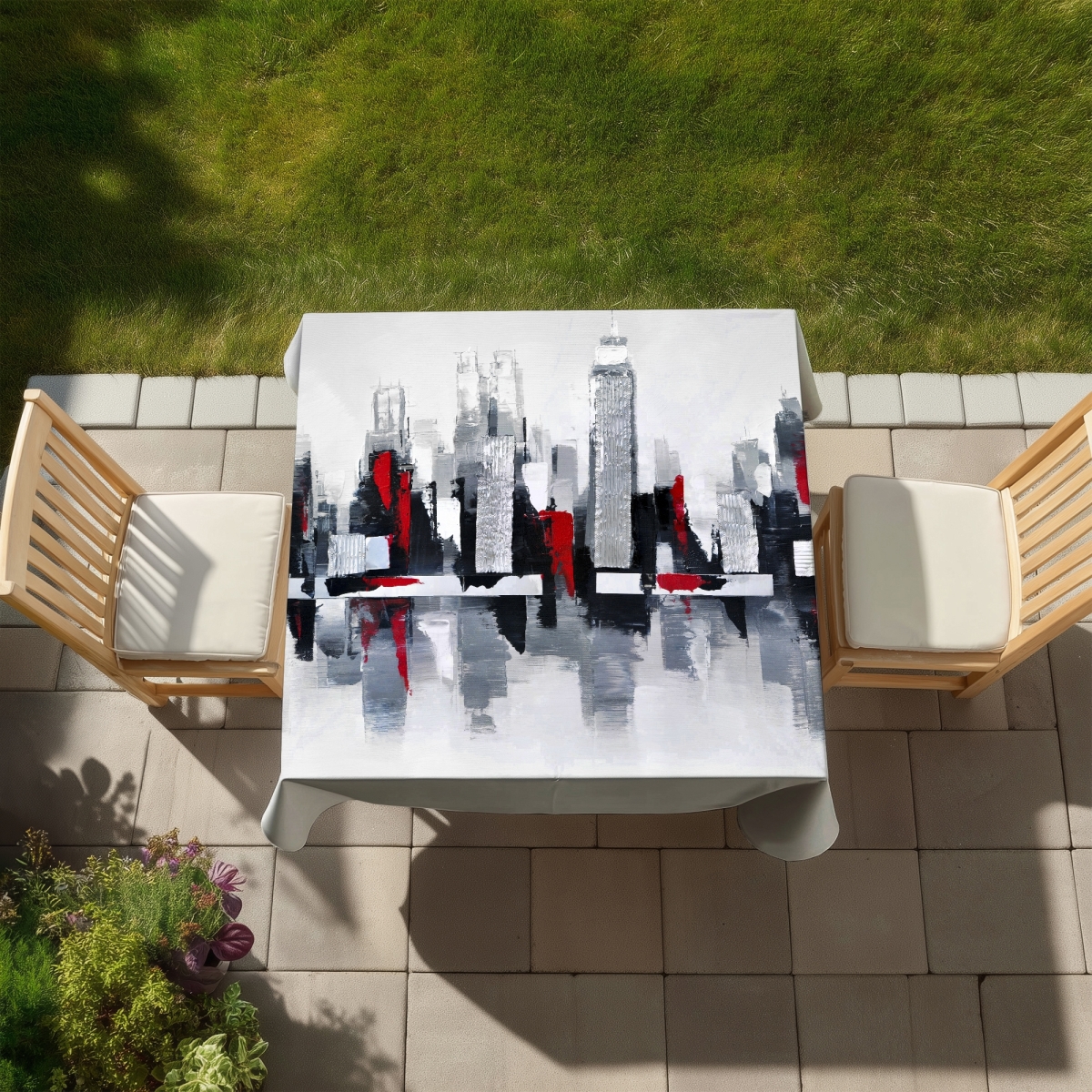 Picture of Begin Home Decor C1TC5858DEXFXX 58 x 58 in. Gray & Red Cityscape Tablecloth - Indoor Outdoor Decor