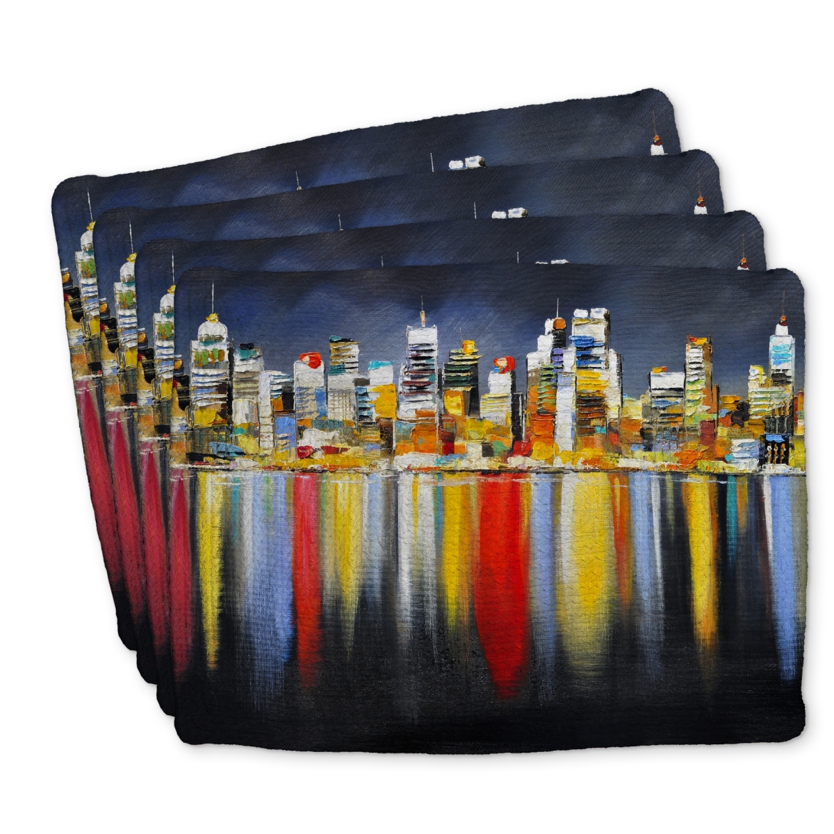 Picture of Begin Home Decor C4BP14186SQP79 14 x 18 in. Colorful Reflection Cityscape Night Braided Polyester Placemat - Set of 4