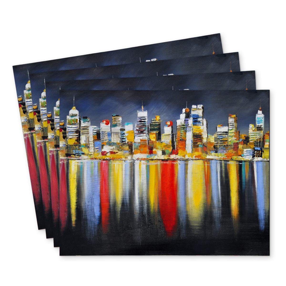 Picture of Begin Home Decor C4PP1418HCUSWT 14 x 18 in. Colorful Cityscape Night Reflection Polyester Placemat - Home Decor - Set of 4