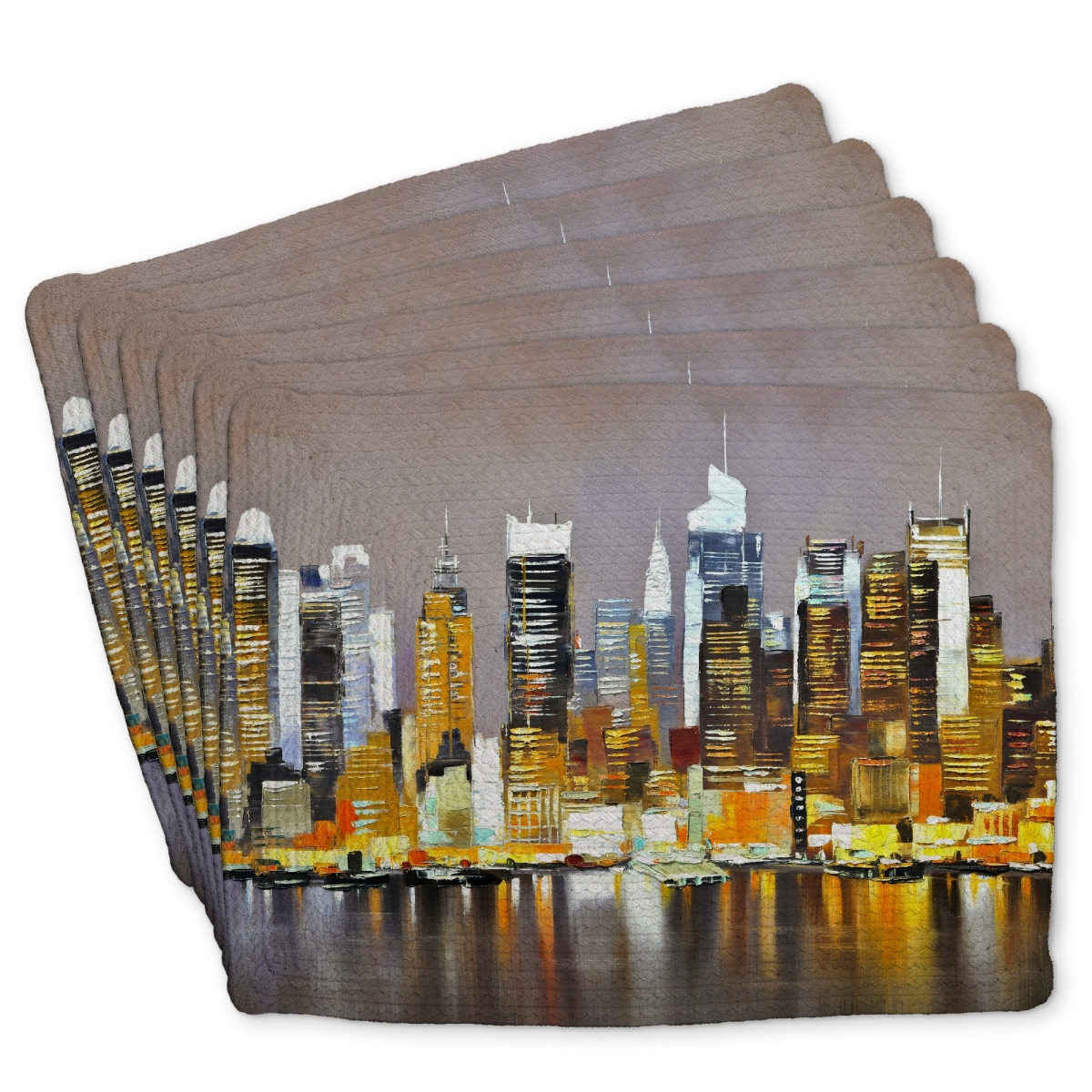 Picture of Begin Home Decor C6BP1418NBLCMA 14 x 18 in. Texturized Skyscrapers By Night - Braided Polyester Placemat - Set of 6