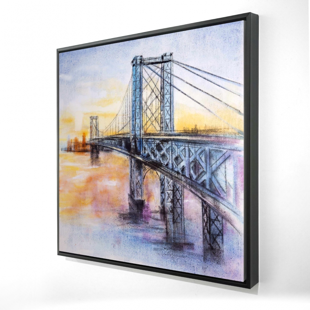 2081-3636-CI210 36 x 36 in. Abstract Brooklyn Bridge - Framed Canvas for Bedroom Decor