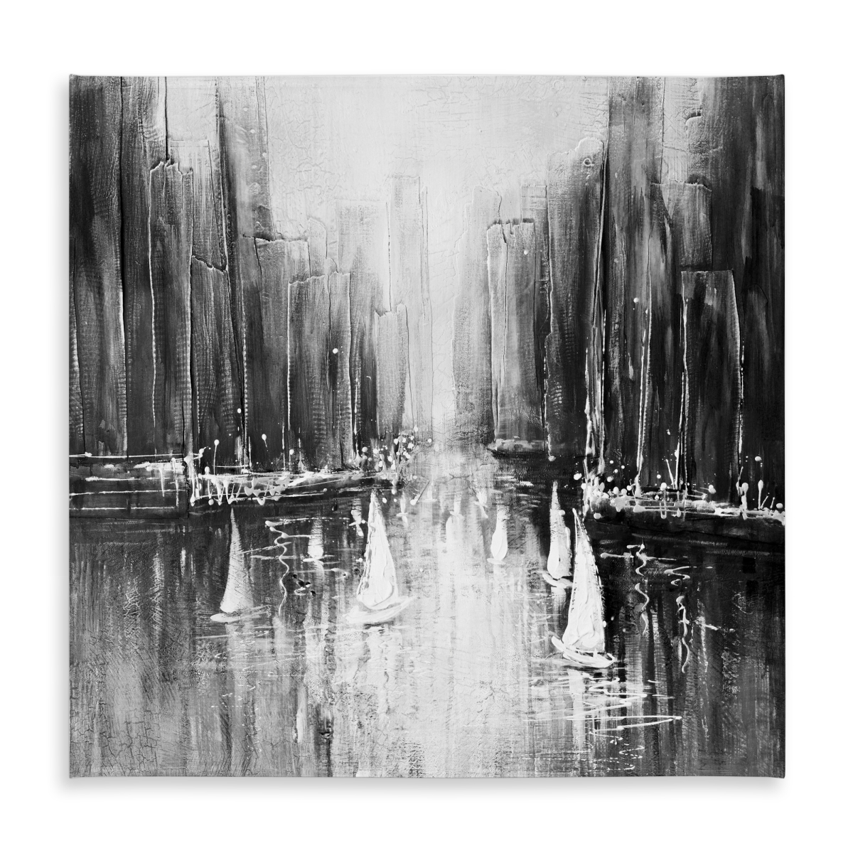 Picture of Begin Home Decor C1TC5858JH8AO5 58 x 58 in. Grayscale Boats on the Water Tablecloth - Indoor Outdoor Decor