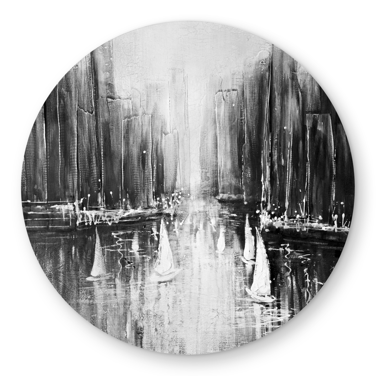 C1COAR550ZRNAR 5 x 5 ft. Grayscale Boats on the Water - Gray Office Round Outdoor Rug