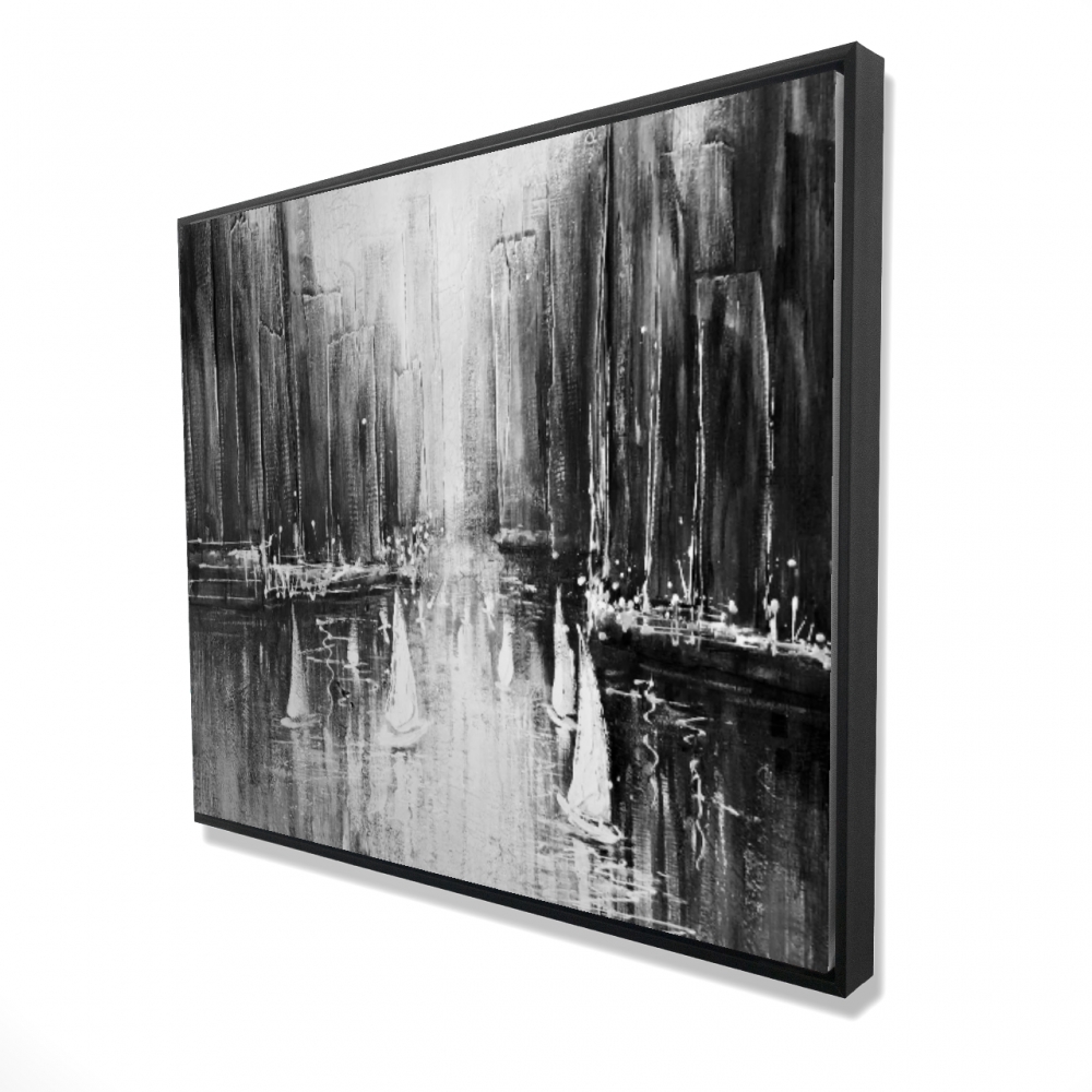 2081-4860-CO4 48 x 60 in. Grayscale Boats on the Water - Coastal Black & White Canvas Decor