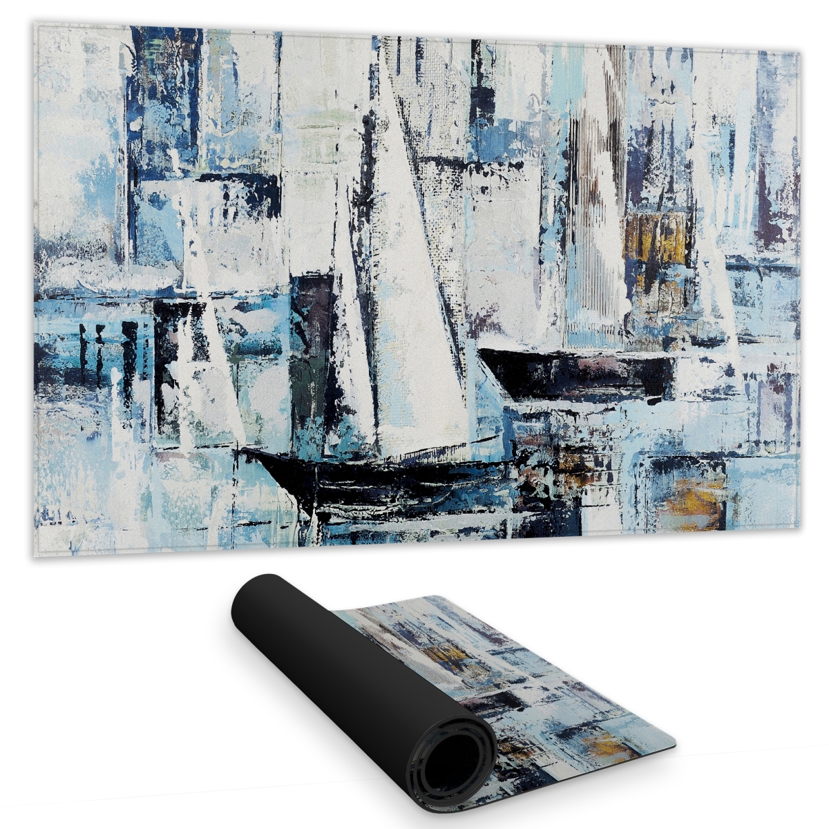 C1DM1424Q4LF78 14 x 24 in. Abstract Shapes & Boats - Coastal Industrial Gaming Mat