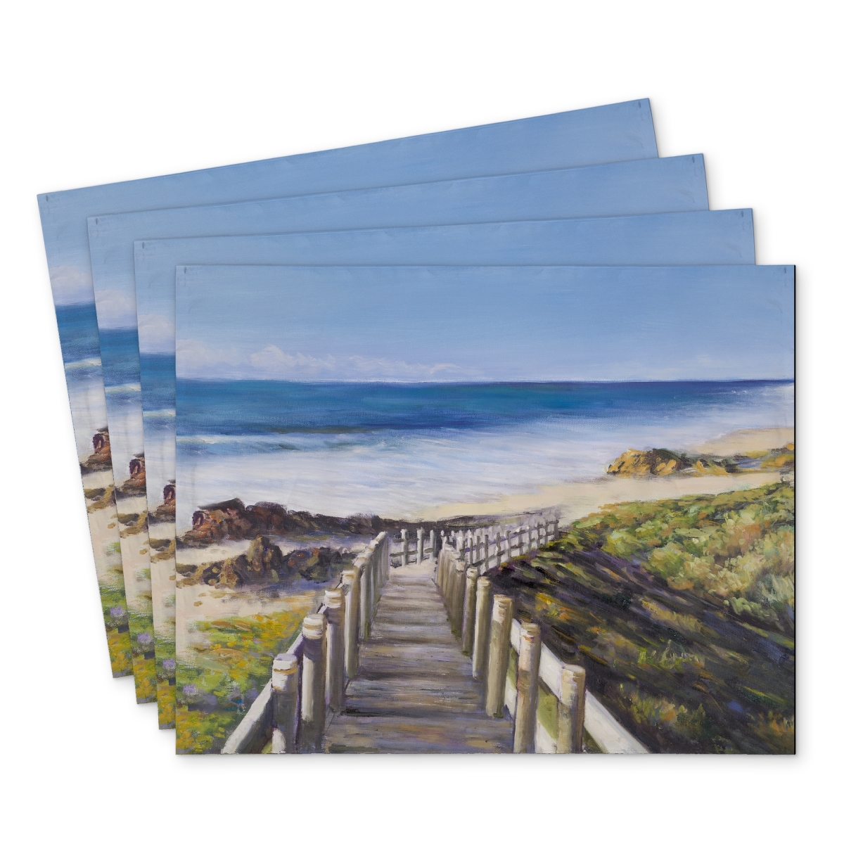 Picture of Begin Home Decor C4PP14180KY9V7 14 x 18 in. Walk To the Seaside Polyester Placemat for Home Decor - Set of 4
