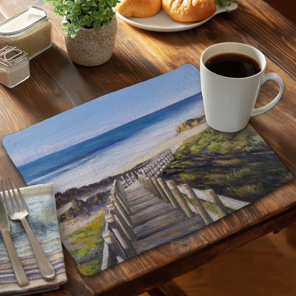 Picture of Begin Home Decor C6BP1418RO80VB 14 x 18 in. Walk To the Seaside Braided Polyester Placemat - Home Decor - Set of 6