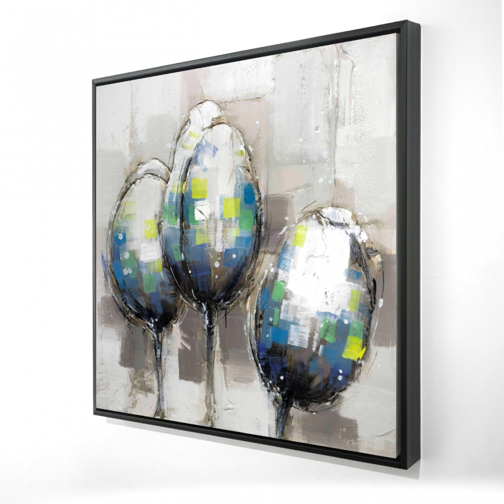 2081-3636-FL72 36 x 36 in. Three Abstract Tulips - Blue Modern Framed Canvas Art