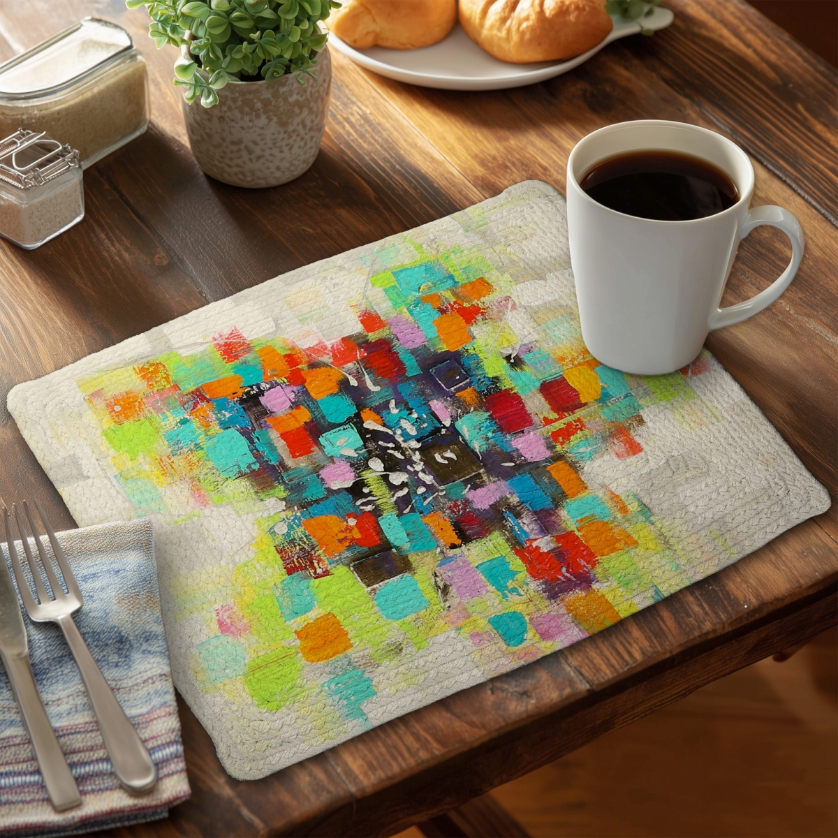 Picture of Begin Home Decor C6BP14186VZPQ0 14 x 18 in. Flowers Made of Squares - Braided Polyester Placemat - Home Decor - Set of 6
