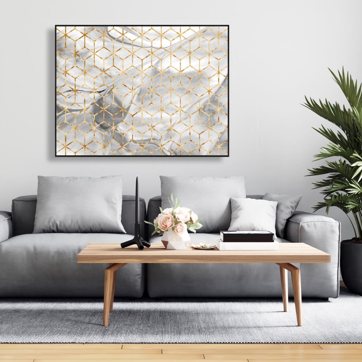 C1FC3648NE63VQ 36 x 48 in. Symmetry - Gold Patterns Framed Canvas for Home Decor