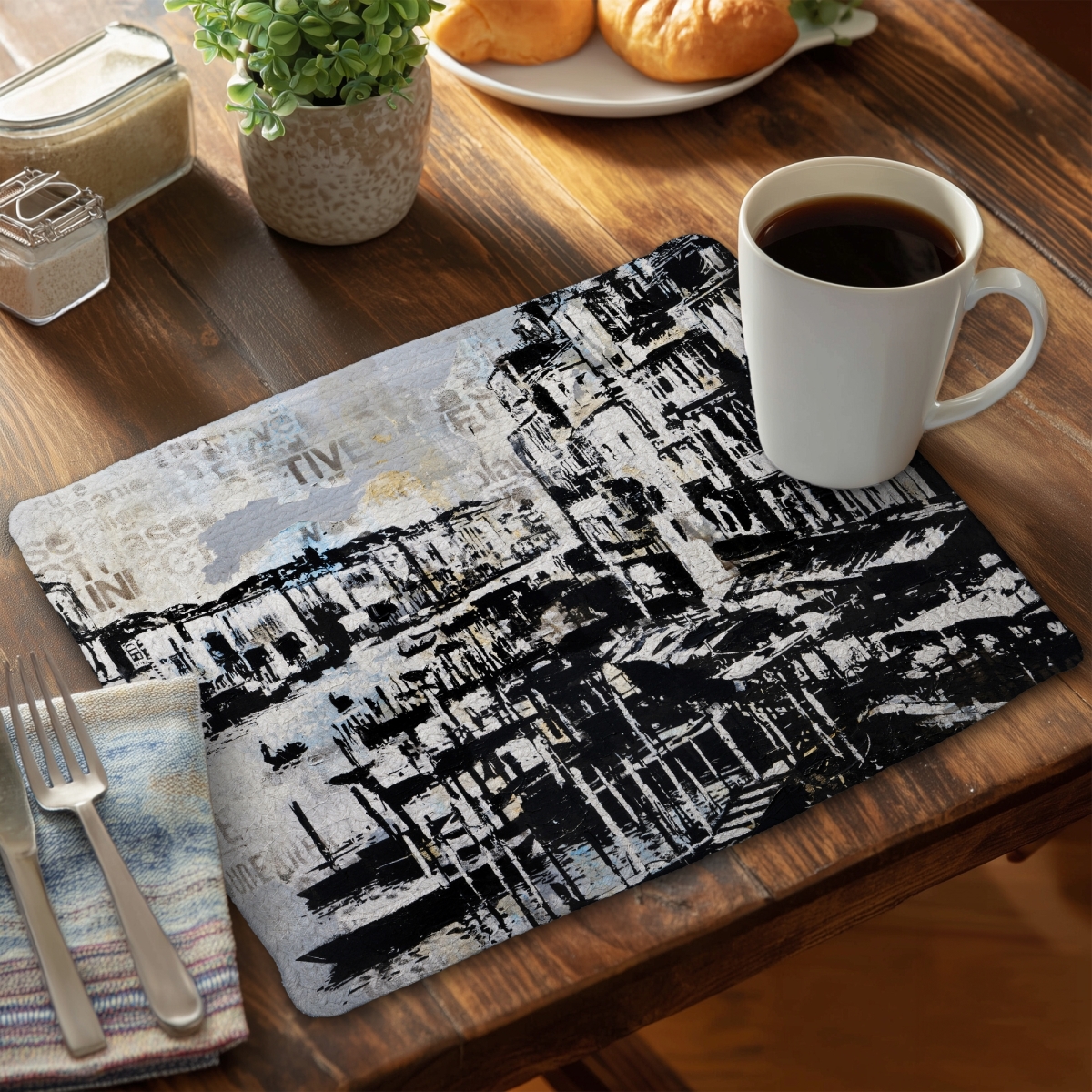 Picture of Begin Home Decor C6BP14183A1GJV 14 x 18 in. Abstract Venise Port - Braided Polyester Placemat for Home Decor - Set of 6